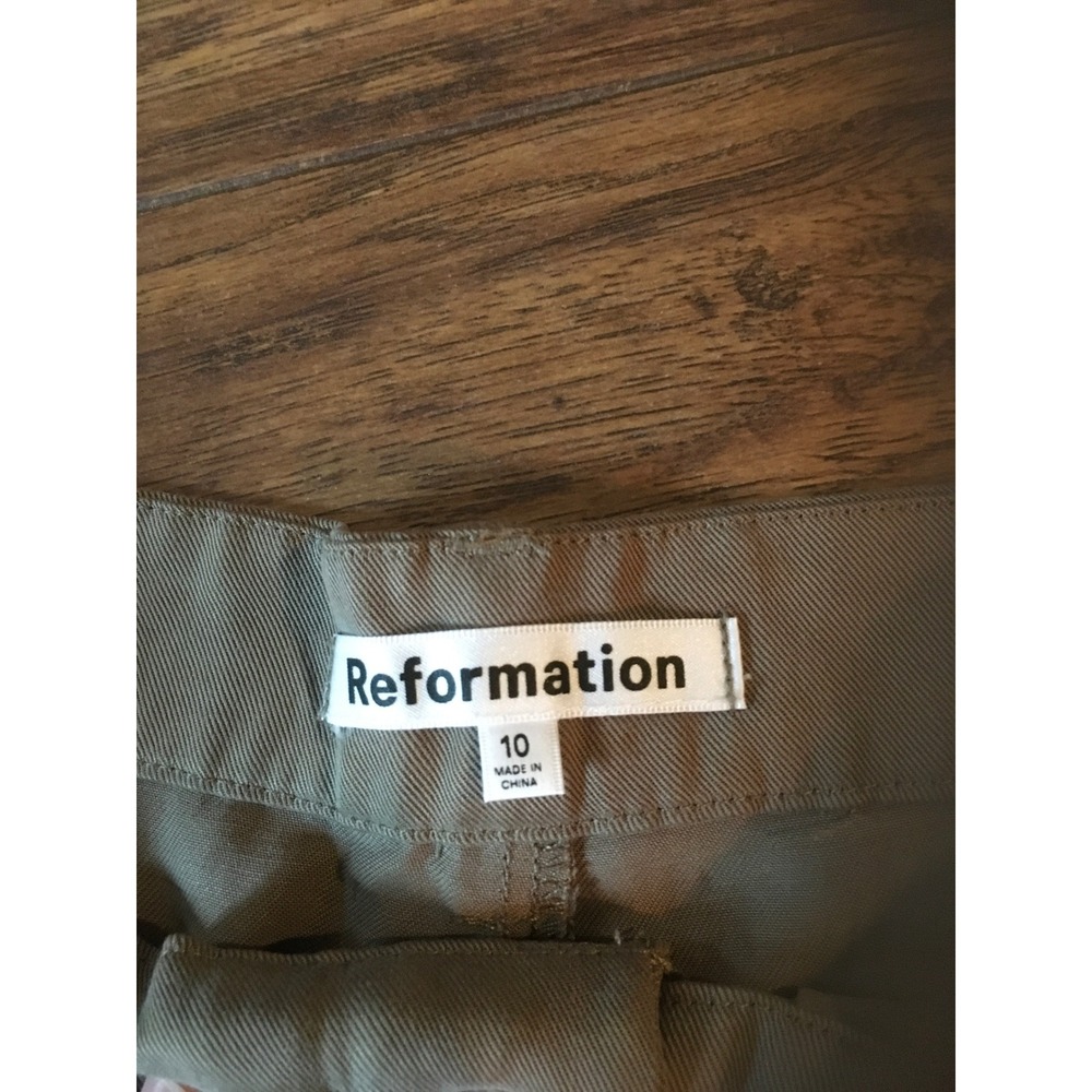 Reformation Pleated Wide Leg Trousers Khaki High Rise Pants Size 10 - Picture 2 of 5